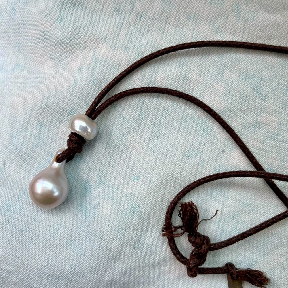 ~Fait Main, A Double Drop Tahitian White Pearl Necklace…*NEW*Espresso Cord…